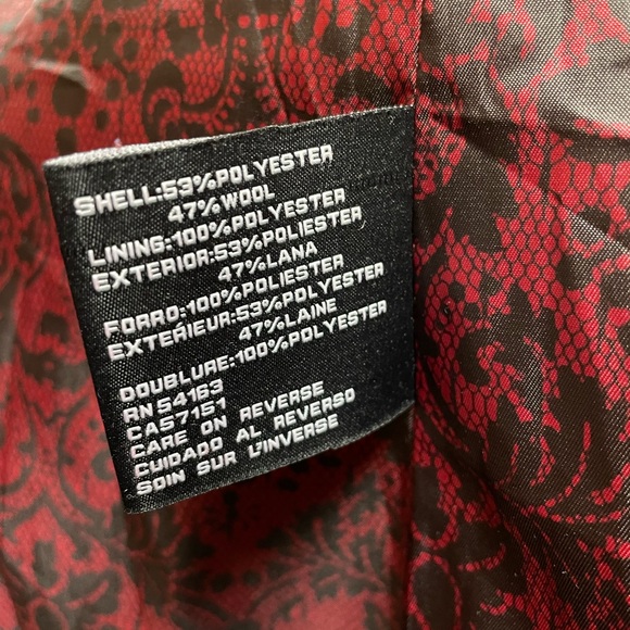 Guess Sz Women's Gorgeous Red Textured Pea Coat Gold Accents Lace Pattern Lining - Picture 12 of 12
